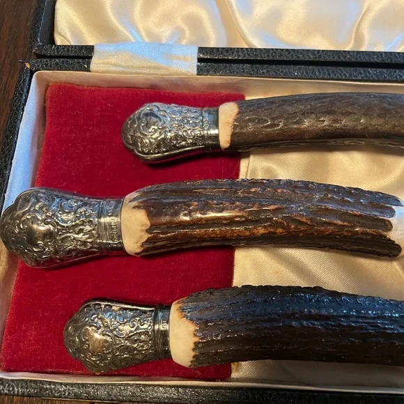 Sanderson Knife, Fork, Honing Rod, & Case Cutlery Set--Antler, Stainless & SS - Picture 2 of 12